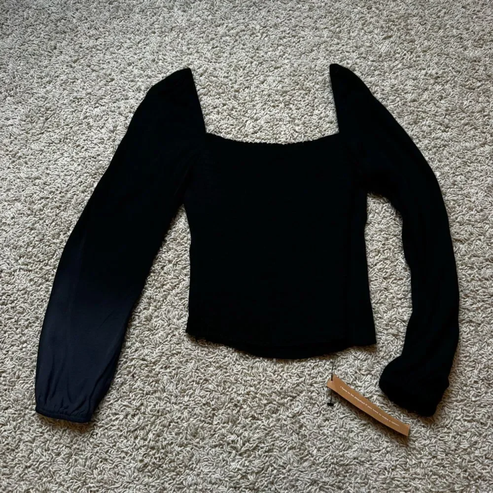 Reformation Reign Top Square Neck Long Sleeve Black NWT 10